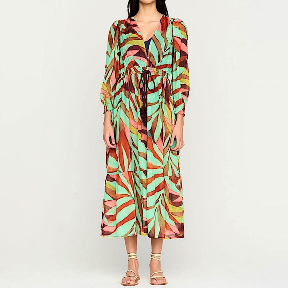 Marie Oliver Alanis Sheer Coverup Dress in Tropical Coral Print